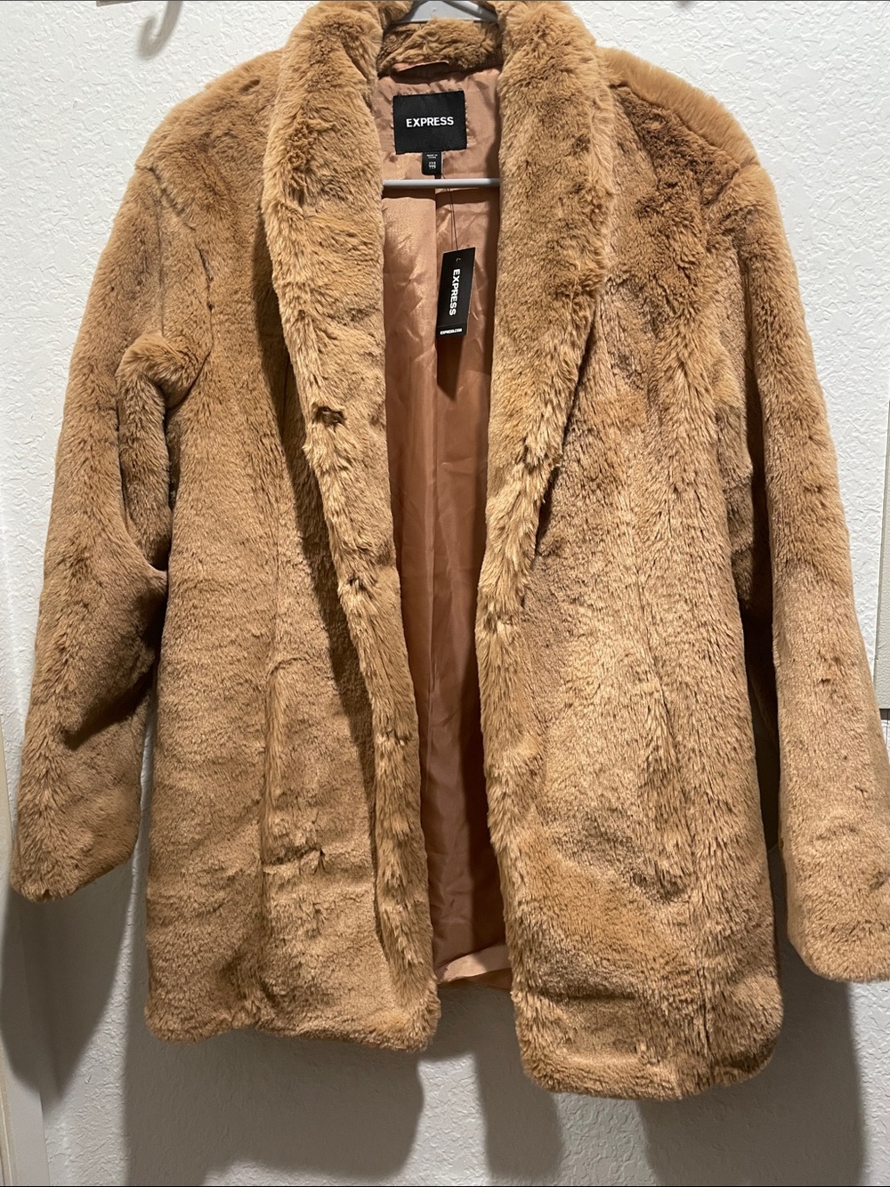 Express Teddy Faux Fur Jacket in Camel